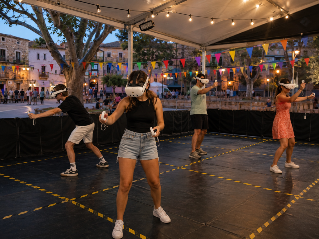 Actividad de realidad virtual en una fiesta patronal bajo una carpa municipal