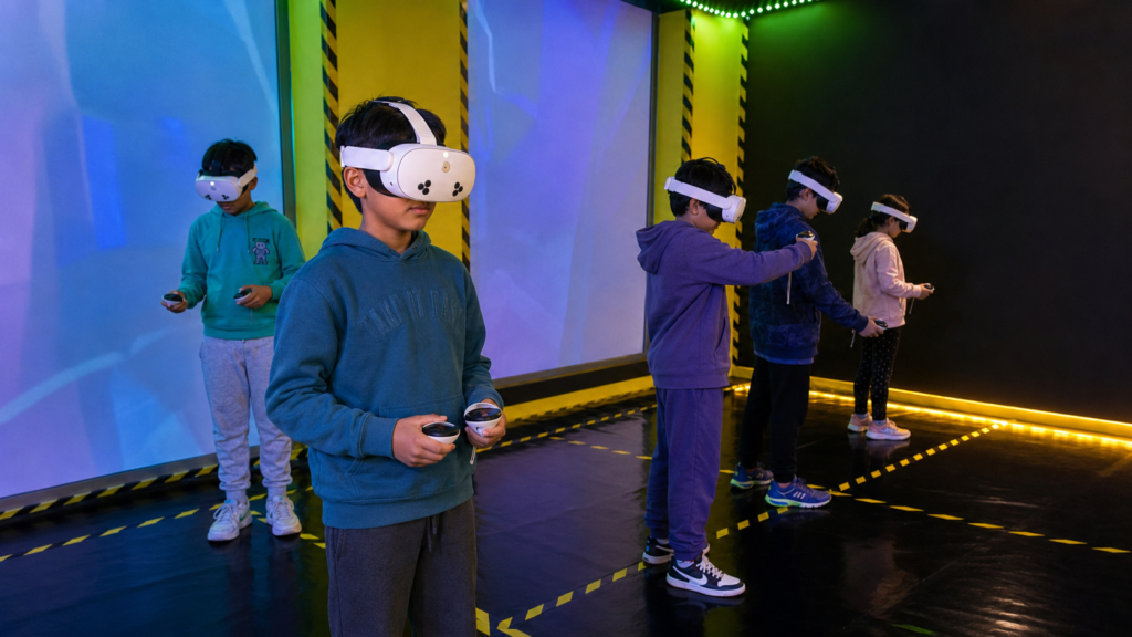 Niños y jóvenes disfrutando de un cumpleaños de realidad virtual en Virtual Cuenca