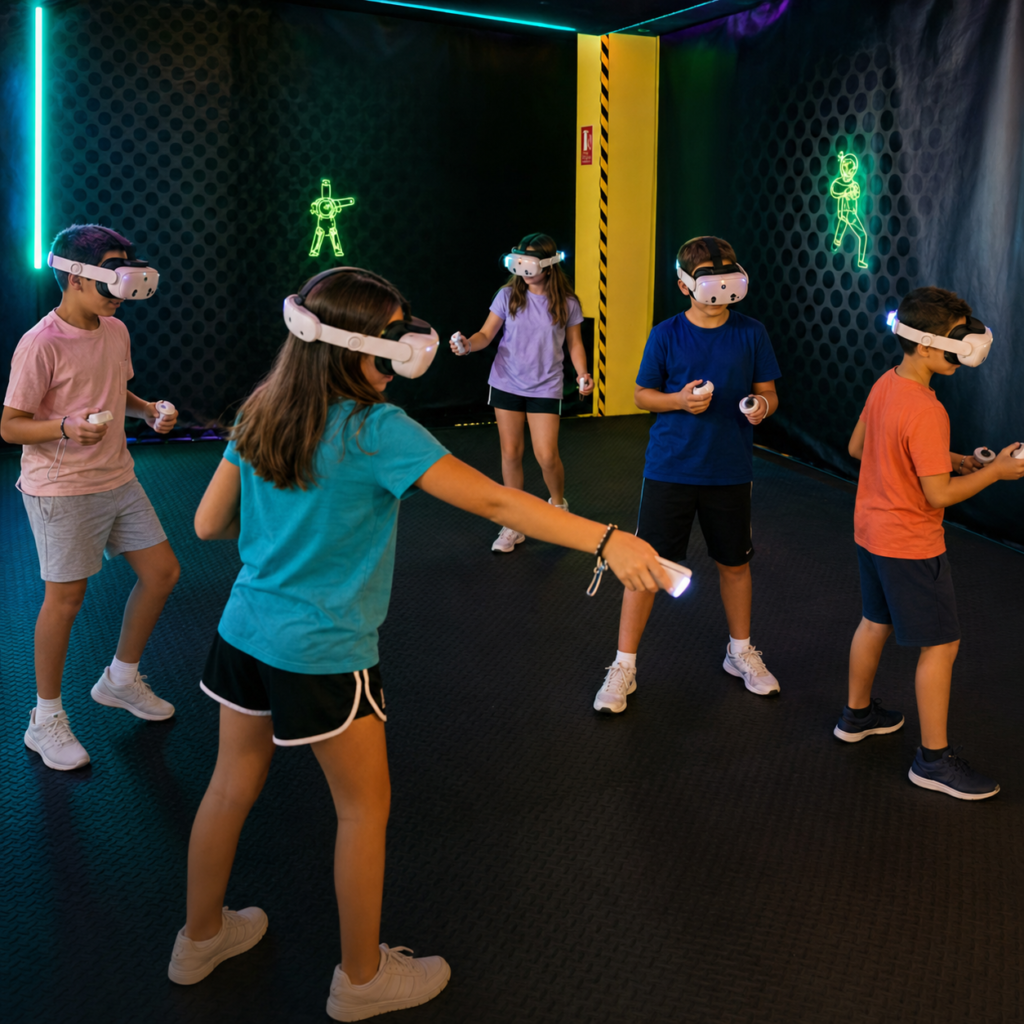 Niños y jóvenes jugando con gafas de realidad virtual en Virtual Cuenca