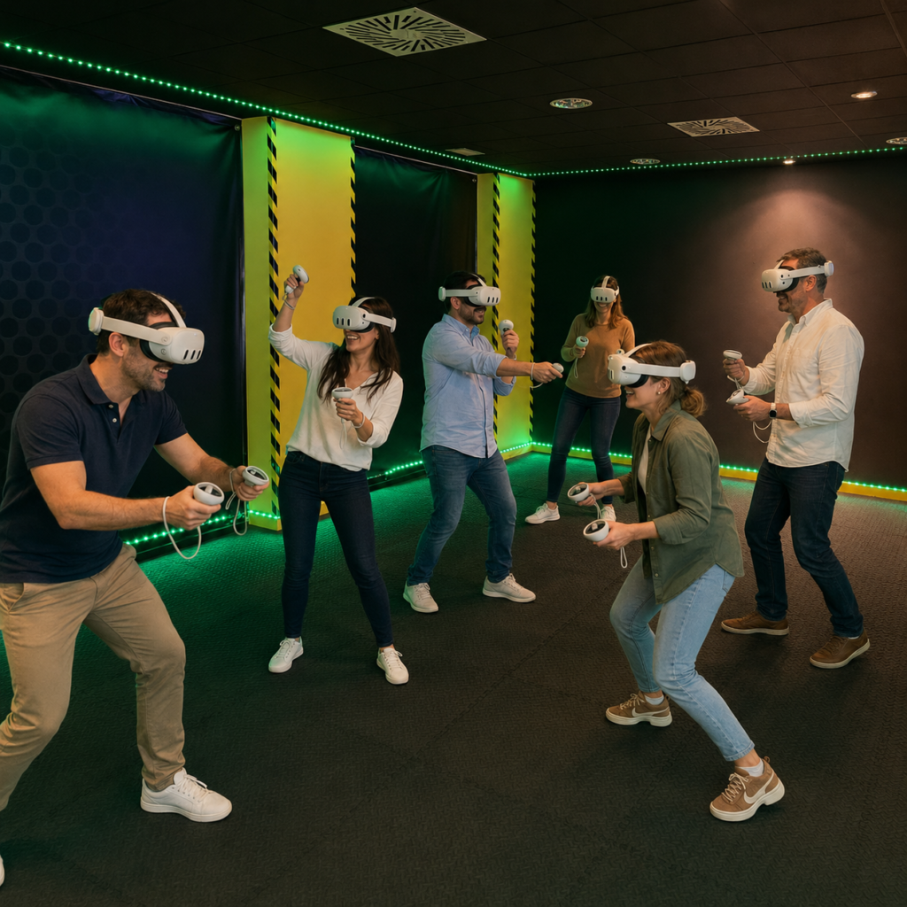 Grupo de empresa participando en una actividad de realidad virtual en Virtual Cuenca