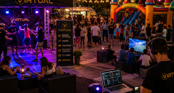 Pack Evento Completo con Realidad Virtual, DJ, karaoke, zona gaming, hinchables y monitores para eventos en Cuenca.
